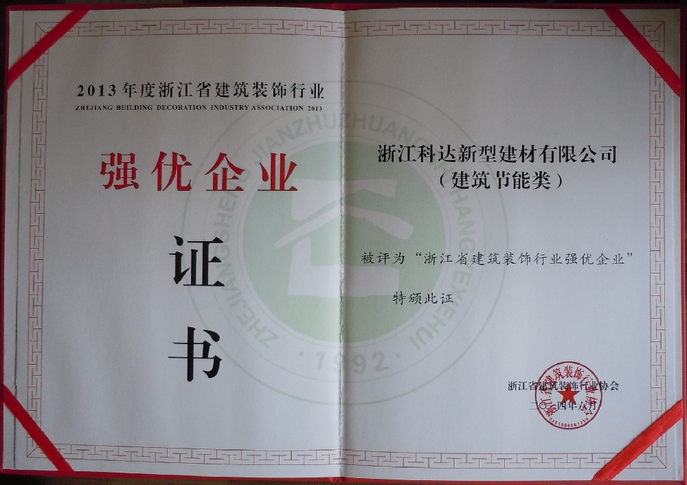 2013年度強優(yōu)企業(yè)證書